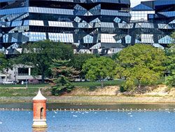 Building and lake